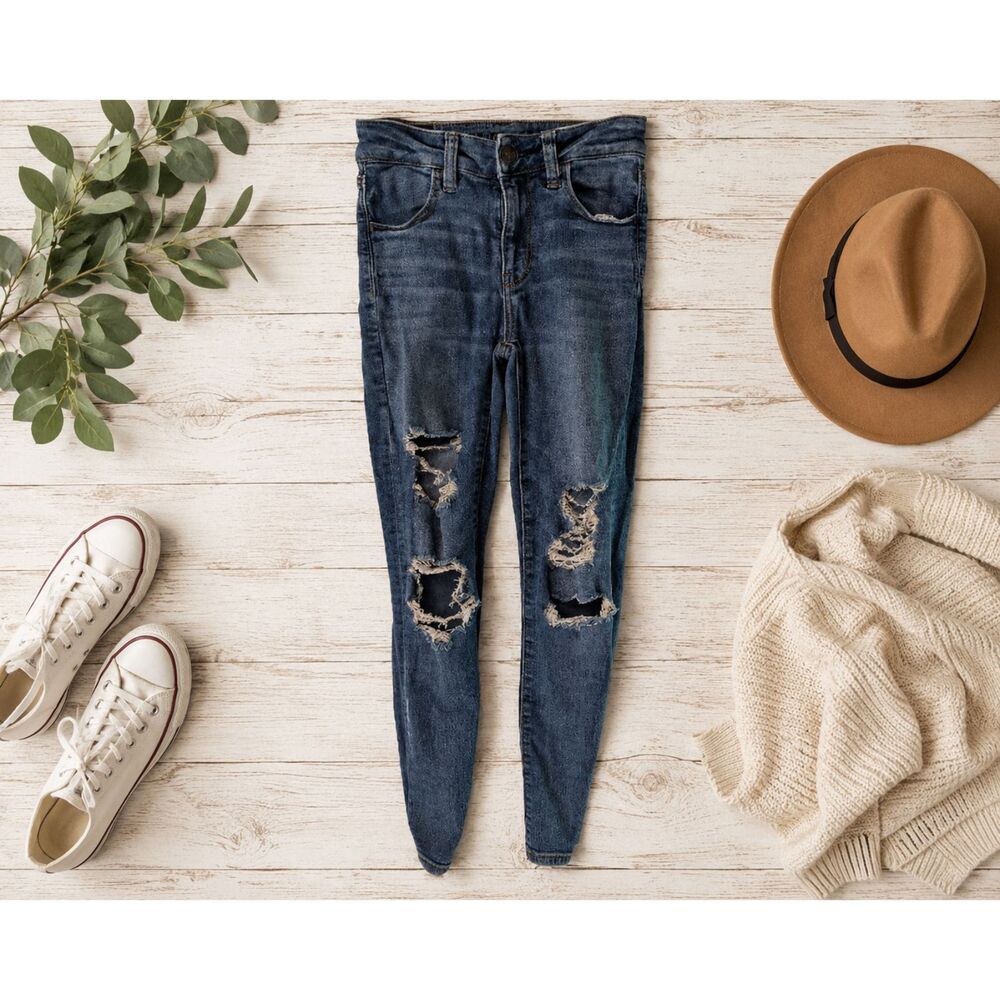 American Eagle Ripped Skinny Jeans Womens Size 24x25 Highrise Jegging (682)